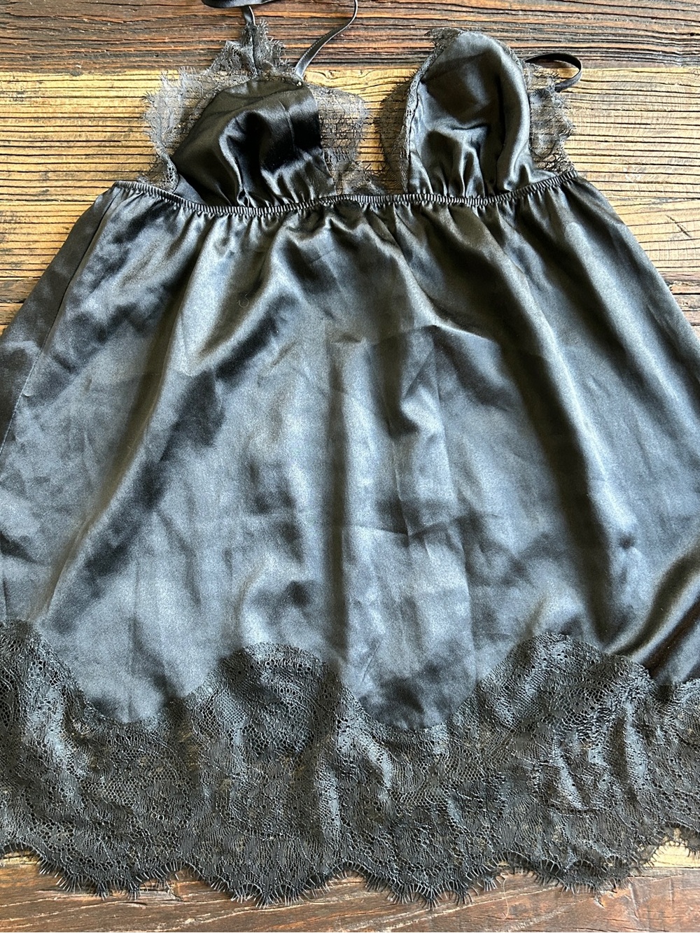 Victoria's Secret | Black Satin Baby Doll Lingerie nighty with Lace Edge